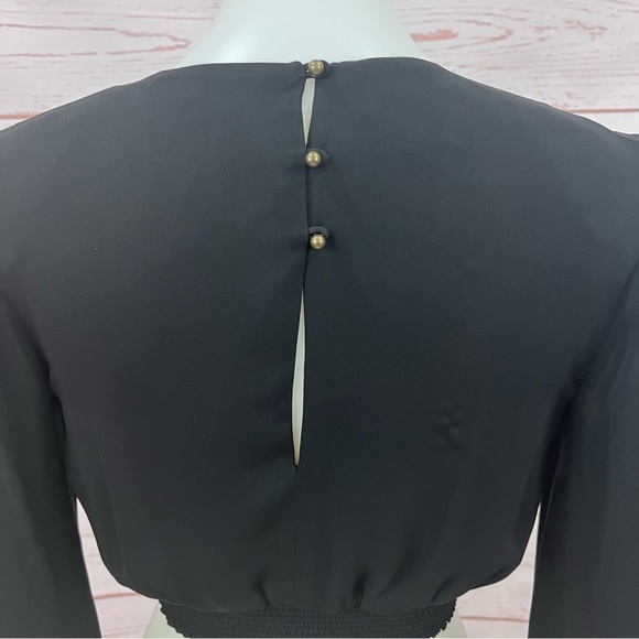 Bebe Boho Long Puffy Sleeved Black Beaded Embellished Crop Top - Picture 10 of 13